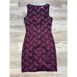 Vintage Y2K XOXO Satin Floral Sheath Dress Black Pink Made in USA Medium